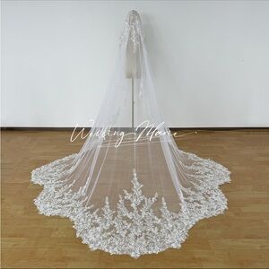 Ivory 5 Scallop Wedding Veil with Sequins and bead appliques-handmade Royal Veil